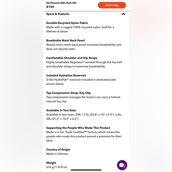 Patagonia Dirt Roamer Pack 20L, Black, S/M Size - Picture 7 of 7